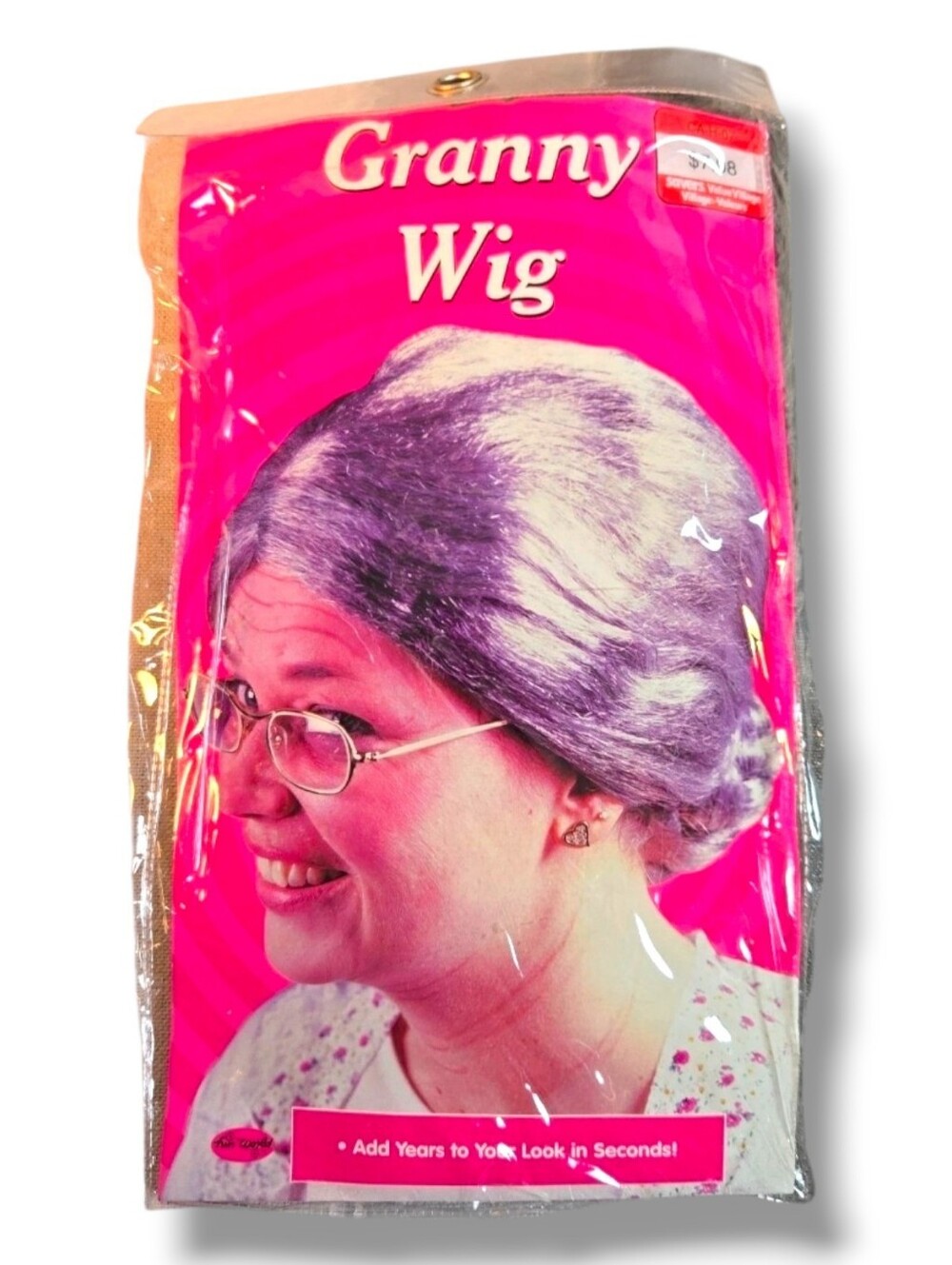 Vintage 2007 Fun World Granny Wig Halloween Costume Gray Bun Original Package